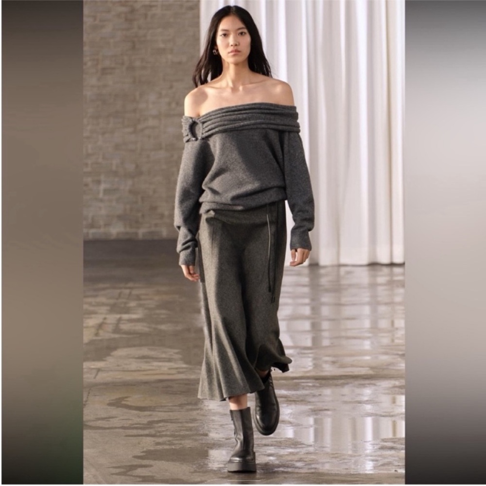 Zara, Gray marl, WOOL BLEND CAPE SKIRT ZW COLLECTION, Medium